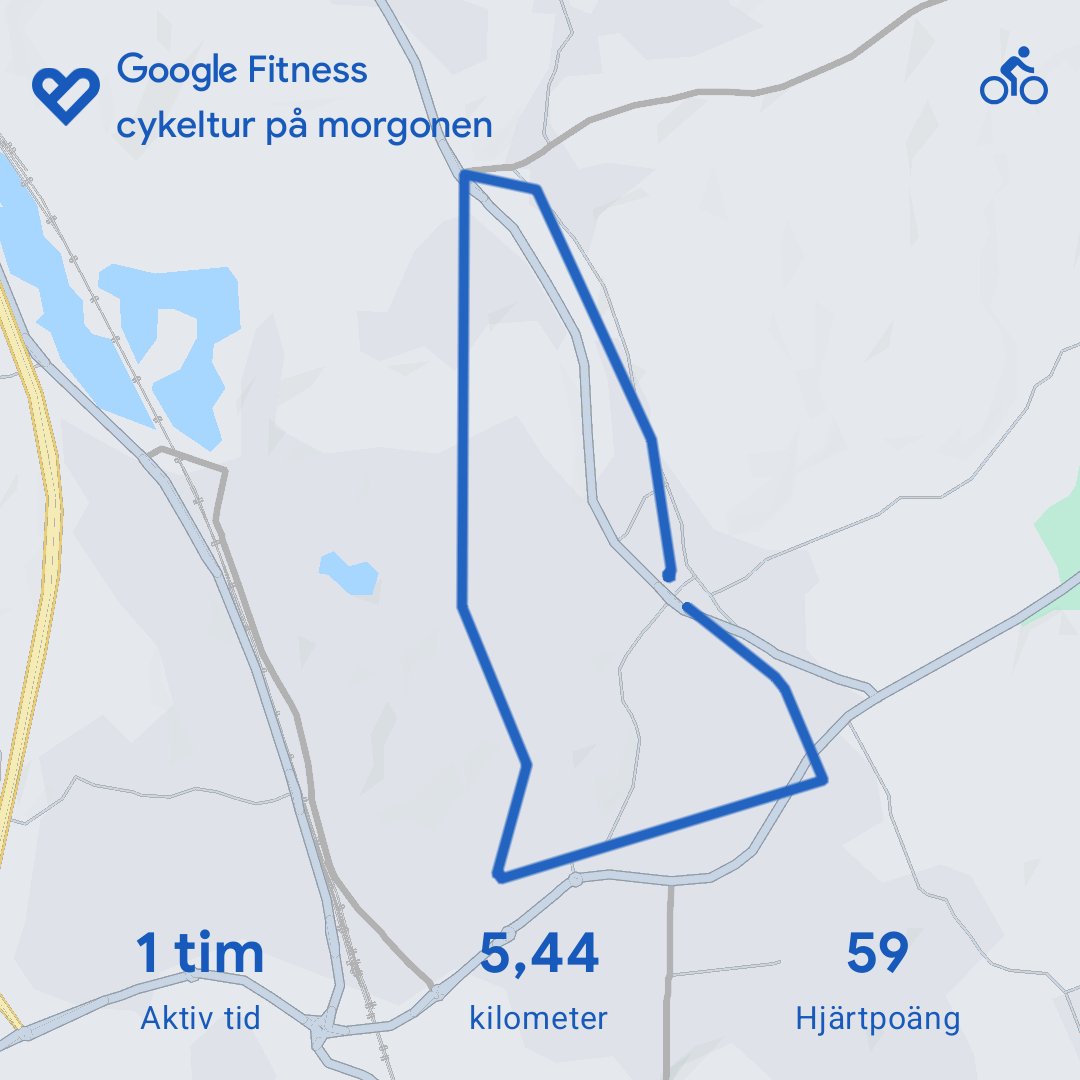 A morning cycling session tracked on Google Fitness covering 5.44 kilometers with a heart rate of 59 bpm. Great outdoor bike ride to start the day!