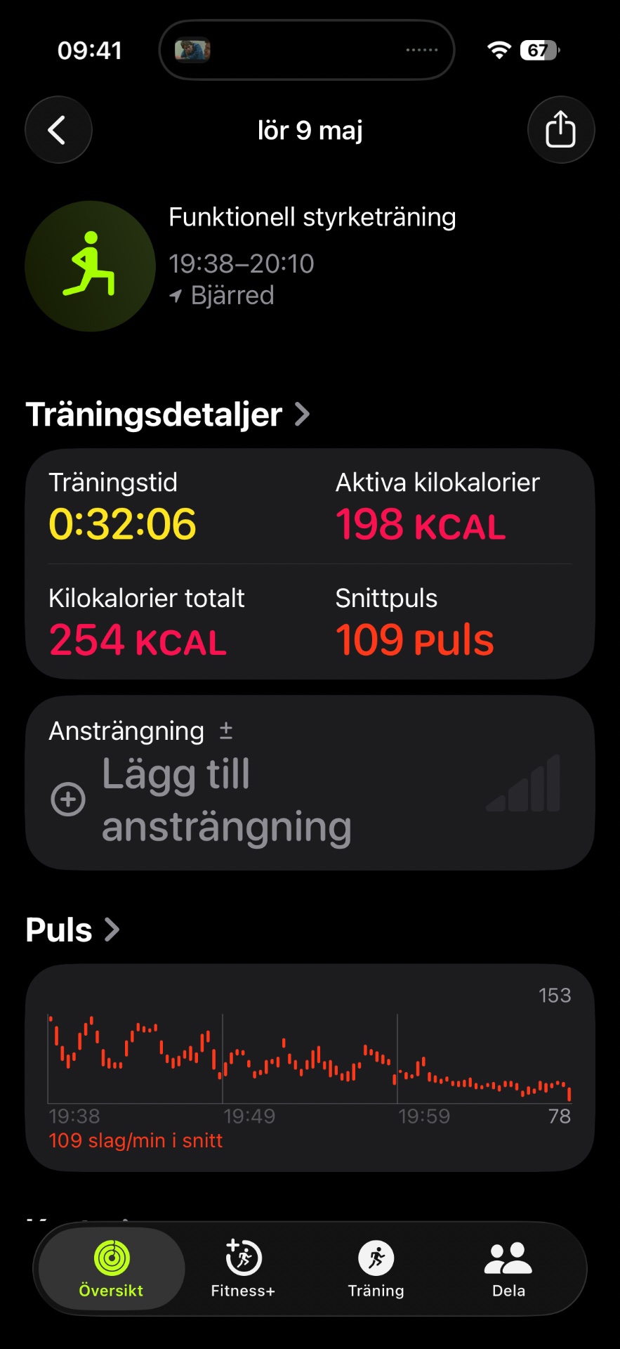 Functional strength training session lasting 32 minutes with 109 average pulse, burning 254 total calories. A great workout featuring resistance and bodyweight exercises!