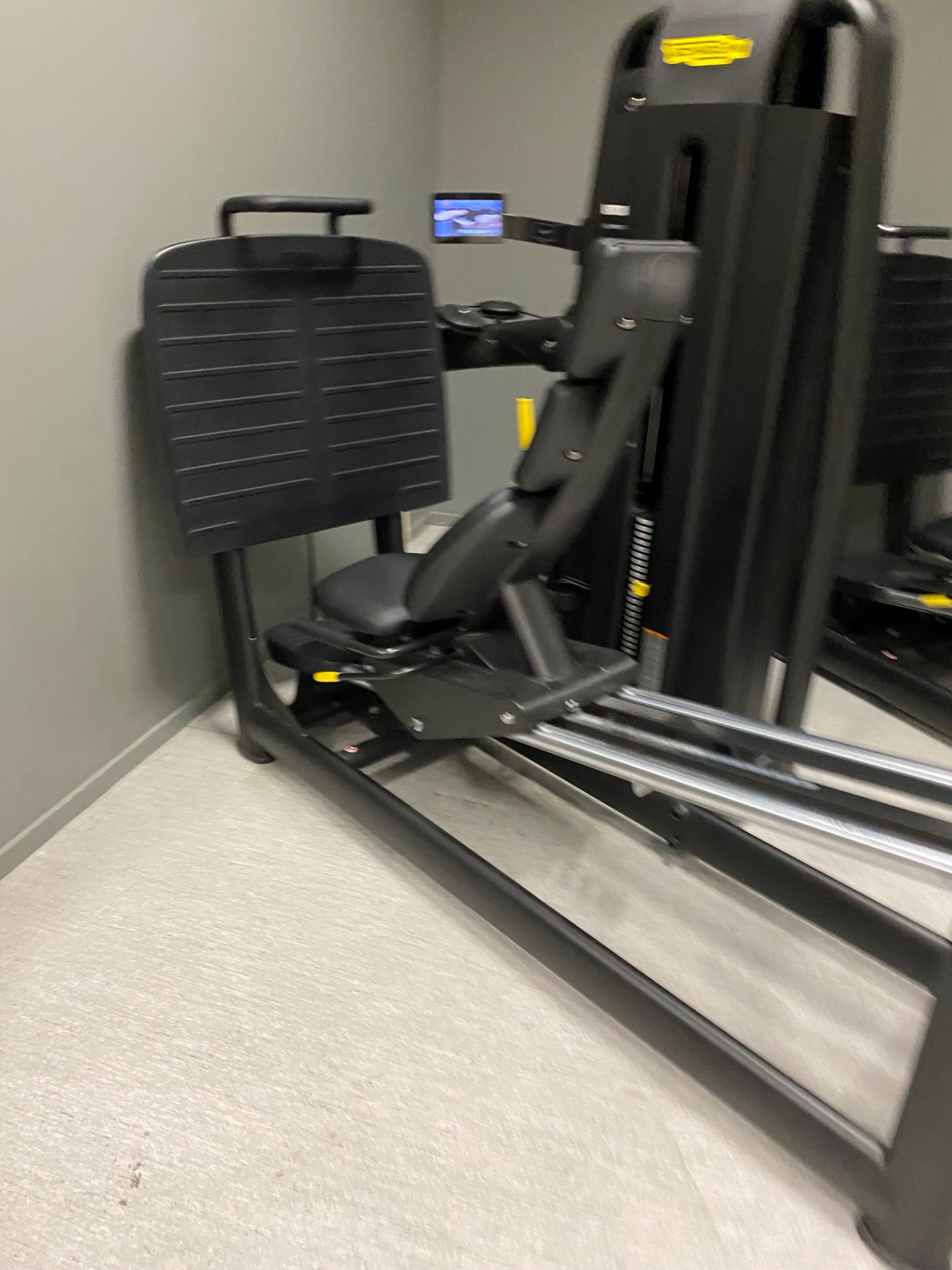 A treadmill workout session at the gym! This cardio machine is ready to help you crush some running or walking goals with its digital display and smooth running surface.