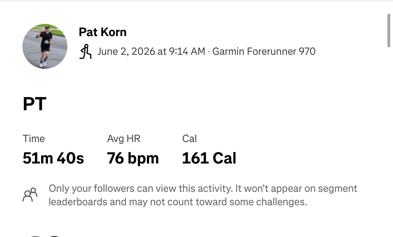 A 51-minute 40-second run tracked on Garmin Forerunner 970, with an average heart rate of 76 bpm and 161 calories burned. Great steady-state cardio session!