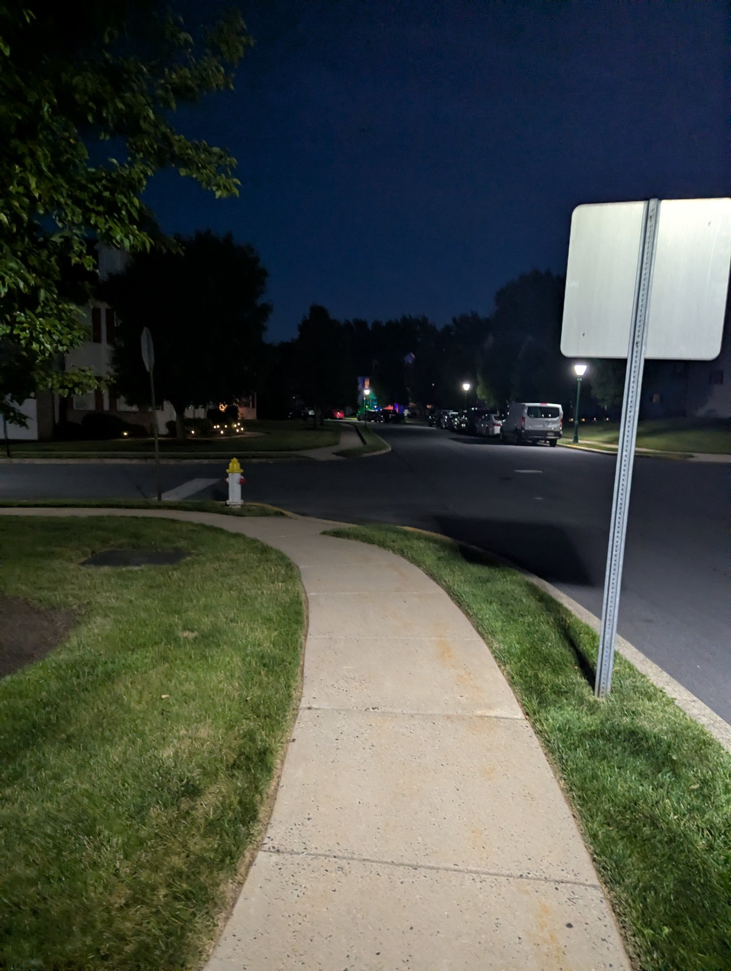 Evening walk or run through a residential neighborhood on a well-lit sidewalk. Great way to get some outdoor cardio activity in during the twilight hours!