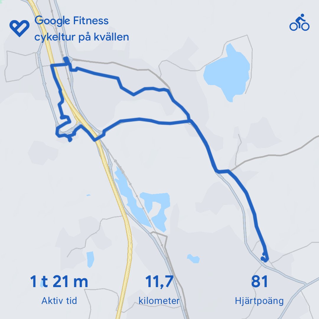 A scenic bike ride logged in Google Fitness covering 11.7 kilometers with 81 meters of elevation gain, completed in 1 hour and 21 minutes. Great cycling workout on local trails!