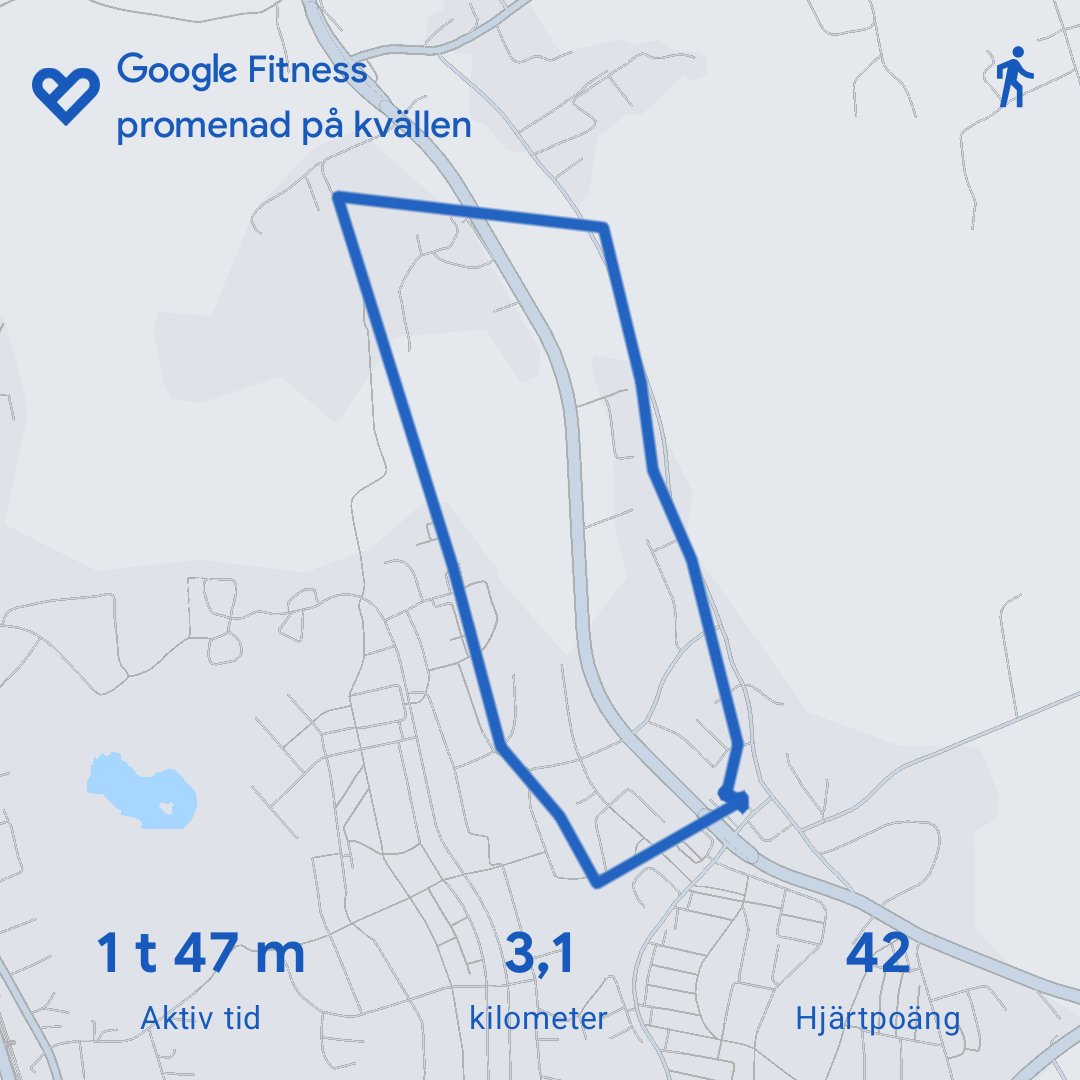 A scenic 3.1 km walk or run through a neighborhood captured via Google Fitness! This outdoor activity took 1 hour 47 minutes at a steady pace, perfect for building endurance and enjoying the local area.
