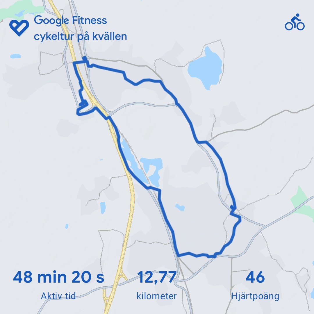 A cycling workout tracked on Google Fitness covering 12.77 kilometers in 48 minutes and 20 seconds. Great outdoor bike ride with a solid pace!