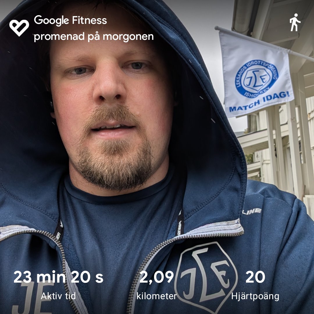 A morning walk captured via Google Fitness, showing 23 minutes and 20 seconds of activity covering 2.09 kilometers with a heart rate of 20 BPM. A nice outdoor stroll to start the day!